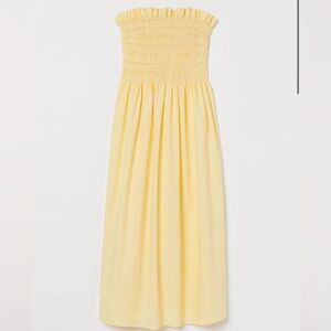 H&M Butter Yellow Smocked Midi Dress XS Cottagecore Sundress